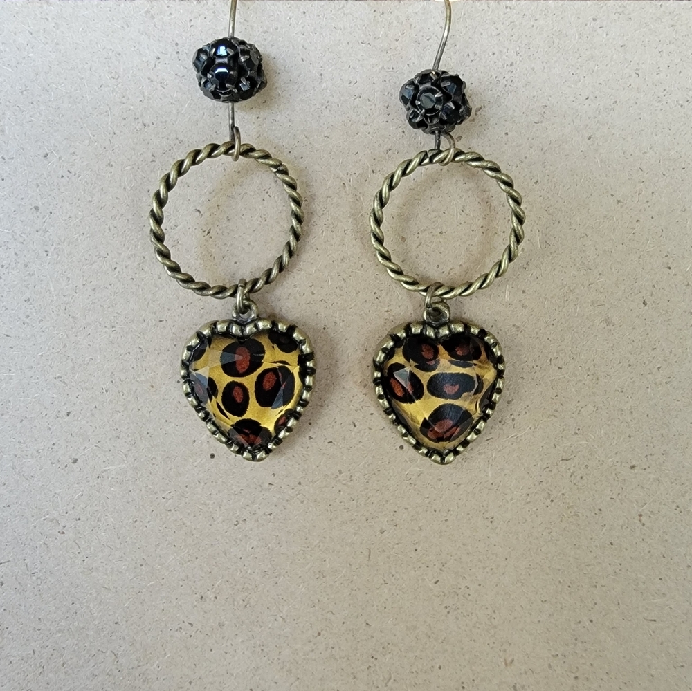 Betsey Johnson Leopard Heart Dangle Earrings